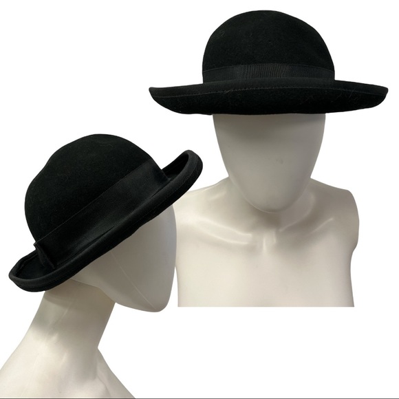 Felt Fedora Wool Hat Black Ribbon Band 